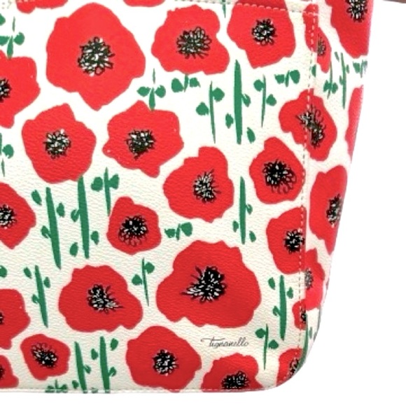 👜🌺‎ NWT TIGNANELLO Strawberry Poppy Tote | Red & Cream Floral Handbag | - Picture 4 of 13